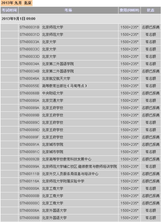 北京放出托福考试2013年9月1日考位